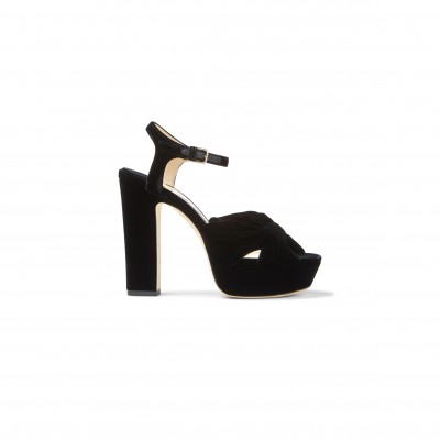 JIMMY CHOO HELOISE 120 BLACK VELVET PLATFORM SANDALS HELOISE120VEL